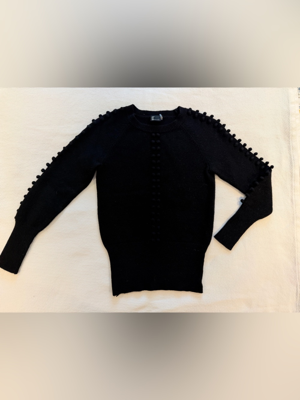 Love Token Black Sweater with Pom-Pom Trim